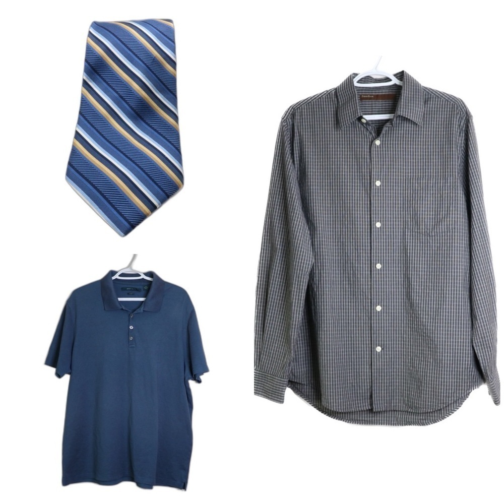 Lot 3 Free Tie Perry Ellis Shirts Size XXL Polo Shirt Size Medium Dress Shirts